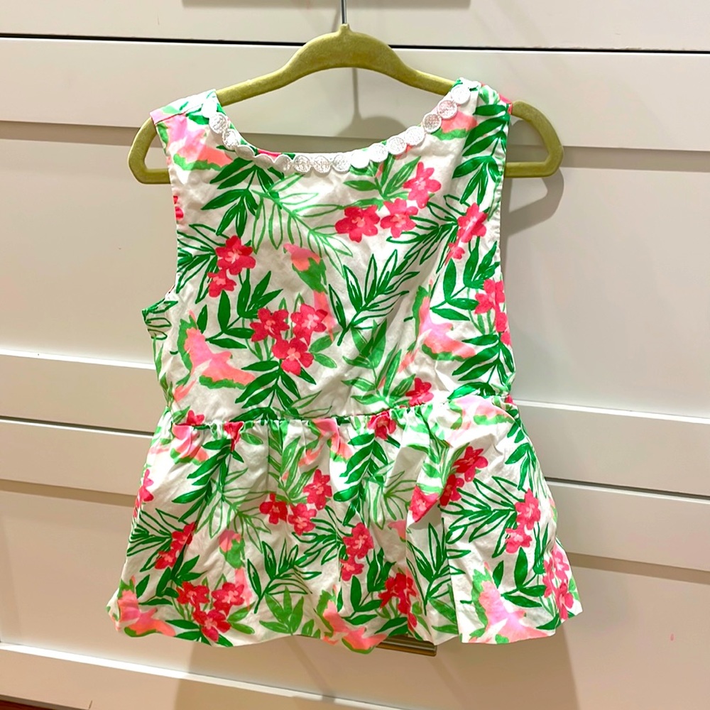 Janie and Jack sleeveless floral peplum top with open back, size 6